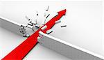 abstract 3d illustration of strong arrow breaking white brick wall