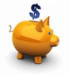 3d illustration of orange piggy bank with dollar sign