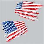 Two perspective views of the USA flag in grunge style, all vector