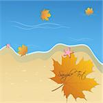 illustration of autumn card with water and leaf