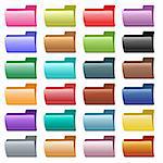 Web folder icons in 24 assorted glossy colors. Isolated on white.