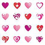 set of 16 hearts icons