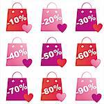 set of 9 st. valentine's day sale bags