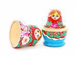 An opened Russian doll on white background