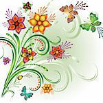 Spring bright frame with flowers and butterflies (vector)