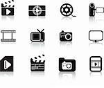 modern silhouette black icon set of photo, video and multimedia symbols