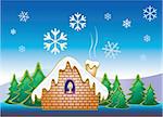 Christmas snow house with snow flake vector