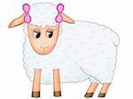 Childish illustration of cute sheep over white