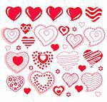 Big collection of red contour heart shapes