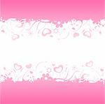 Pink background with hearts and flowers growing