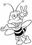 Wasp showing Victory - Black and White Cartoon illustration, Vector