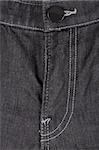 Black jeans trousers with zipper, close up