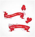 set of red ribbons with design