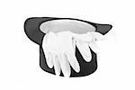 Black magic hat and white gloves isolated on a white background