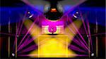 Night club interior with colorful spot lights, lasers and shining mirror disco balls artistic light show