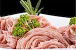 Bowl of raw minced pork with herbs