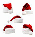 High quality santa claus five hats isolated over white.