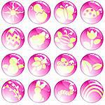 16 brightly colored spring and easter icons. Graphics are grouped and in several layers for easy editing. The file can be scaled to any size.