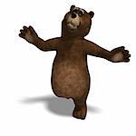 cute and funny toon bear. 3D rendering with clipping path and shadow over white