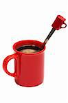 red mug from coffee on a white background