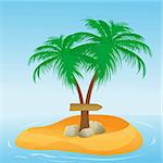 illustration of coconut tree with direction board on natural background