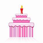 illustration of birthday cake with barcode on white background