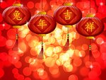 Happy Chinese New Year 2011 Rabbit with Red Lanterns Bokeh Illustration