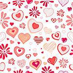 Seamless background with different contour red hearts