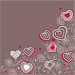 Valentine greeting card with different red and white hearts