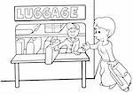 Left luggage office - Black and White Cartoon illustration, Vector