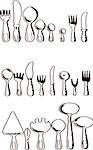 silhouettes of kitchen accessories, various types of knives - vector