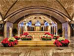 Basilica of the National Shrine of the Immaculate Conception in Washington DC showing interior of Crypt church built in 1920