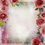 Vintage pink and green background with roses ( 1 of set)