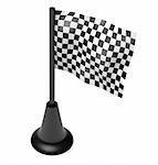 Chequered flag on the mast. 3D render.  On white background