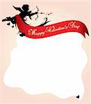 Cupid silhouette with red ribbon and background illustration