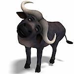 very cute and funny cartoon buffalo. 3D rendering with clipping path and shadow over white