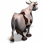 cute and funny cartoon cow. 3D rendering with clipping path and shadow over white
