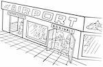 Airport - Black and White Cartoon illustration, Vector
