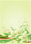 Spring green frame with lilies and abstract elements