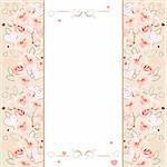 White vertical frame with branches of pink roses