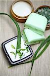 Aloe vera leaves, handmade soap spa composition