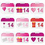 set of 9 st. valentine's day calendar icons