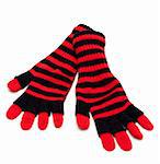 Striped red pair of the gloves on white background