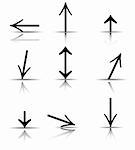 a set of multiple shapes of black arrows