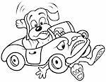 Dog and Car Crash - Black and White Cartoon illustration, Vector