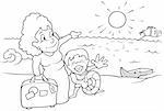 Family Holiday - Black and White Cartoon illustration, Vector