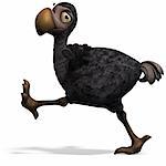 very funny toon Dodo-bird. 3D rendering with clipping path and shadow over white