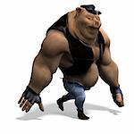 toon animal big pig as a biker. 3D rendering with clipping path and shadow over white