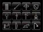 Medieval arms and objects icons - vector icon set