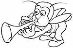 Bug and Trumpet - Black and White Cartoon illustration, Vector